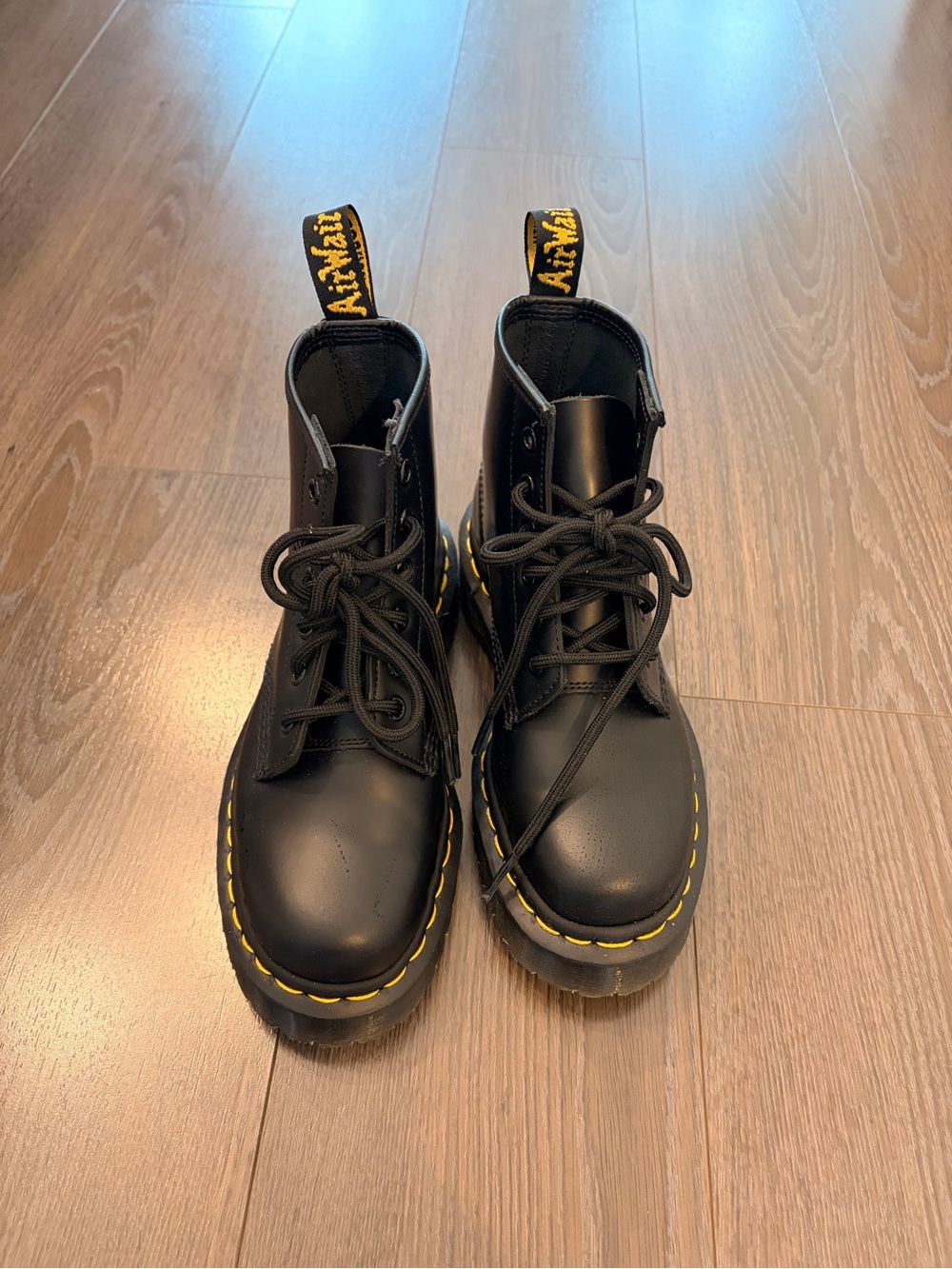 Dr. Martens 1460 Black Leather Boots with Yellow Stitching - Size 36 EU, 4 USA